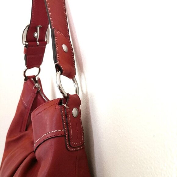 Coach Red Orange Vintage Pleated Leather Hobo Bag F13731 - Picture 4 of 11